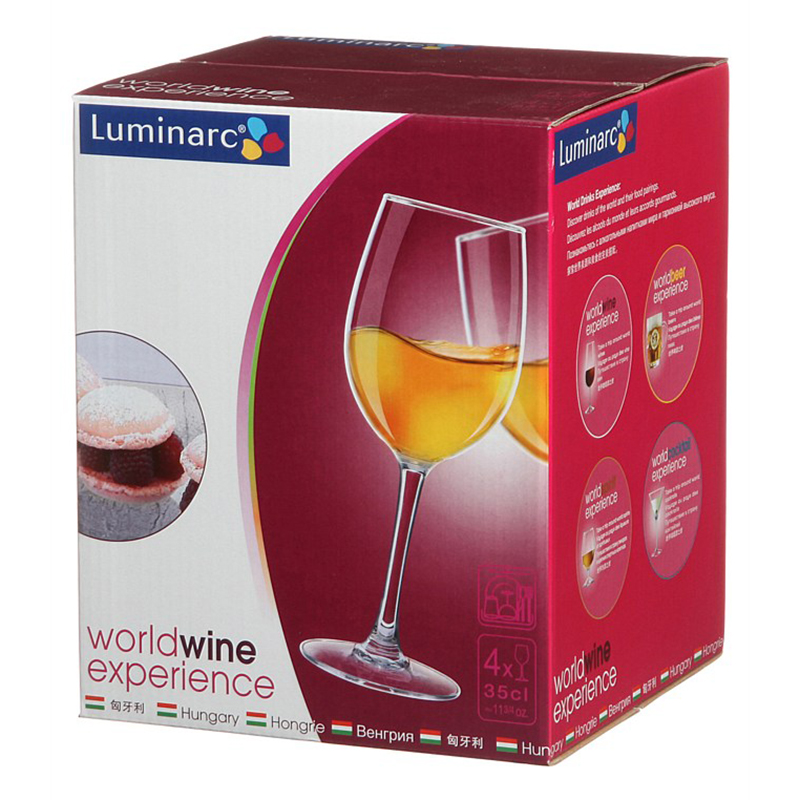 Bộ 4 Ly Rượu Vang Đỏ Thủy Tinh Luminarc World Wine E5979 350ml